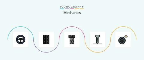 Mechanics Line Filled Flat 5 Icon Pack Including . spike. vector