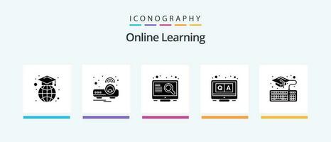 Online Learning Glyph 5 Icon Pack Including graduation. qa. education. online. answers. Creative Icons Design vector