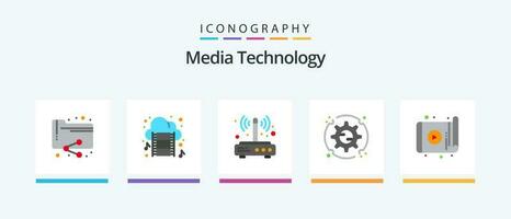 medios de comunicación tecnología plano 5 5 icono paquete incluso aplicación configuración. módem. ajuste. inalámbrico. creativo íconos diseño vector