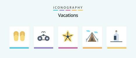 Vacations Flat 5 Icon Pack Including . drink. sea. bottle. camping. Creative Icons Design vector