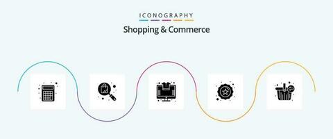 Shopping And Commerce Glyph 5 Icon Pack Including add. basket. shopping. bag. premium vector
