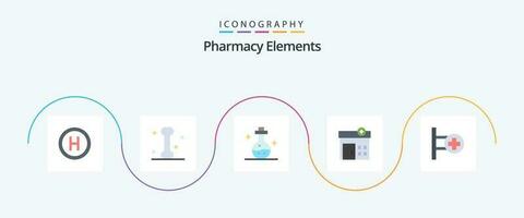 Pharmacy Elements Flat 5 Icon Pack Including . sign. medical. hospital. house vector