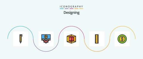 diseño línea lleno plano 5 5 icono paquete incluso . dinero en efectivo. gráfico. moneda. diseñador vector