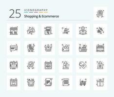 Shopping and Ecommerce 25 Line icon pack including pushcart. luggage cart. sale tag. handcart. paper vector