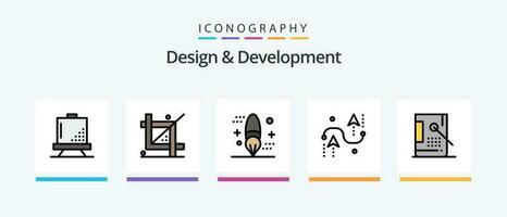 Design and Development Line Filled 5 Icon Pack Including design. box. design. printing. development. Creative Icons Design vector