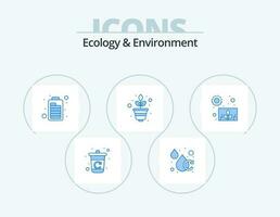 Ecology And Environment Blue Icon Pack 5 Icon Design. growth. growth. battery. science. nature vector