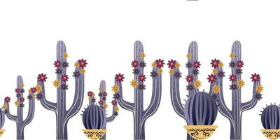 Purple cacti seamless pattern on white background. Vector illustration. Good for textile, fabric, wrapping paper