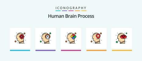 Human Brain Process Line Filled 5 Icon Pack Including eye view. mind. mental. human. map. Creative Icons Design vector