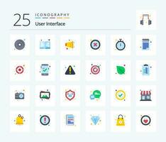 User Interface 25 Flat Color icon pack including fix. watch. volume. stop. interface vector