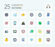 User Interface 25 Flat Color icon pack including fix. watch. volume. stop. interface vector