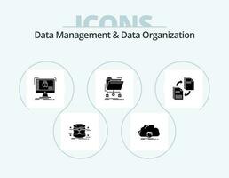 Data Management And Data Organization Glyph Icon Pack 5 Icon Design. files. backup. data. data. safe vector