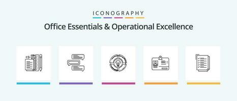 Office Essentials And Operational Exellence Line 5 Icon Pack Including folder. id. hacker. login. man. Creative Icons Design vector