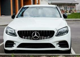 Minsk, Belarus, June 2023 - White Mercedes-Benz photo