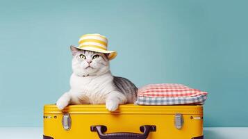 Funny cat in a suitcase. photo