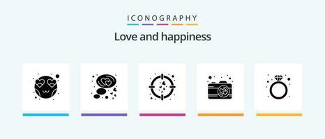 Love Glyph 5 Icon Pack Including ring. diamond. heart. pictures. camera. Creative Icons Design vector