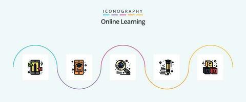 Online Learning Line Filled Flat 5 Icon Pack Including alphabet. pencil. smartphone. learning. art vector