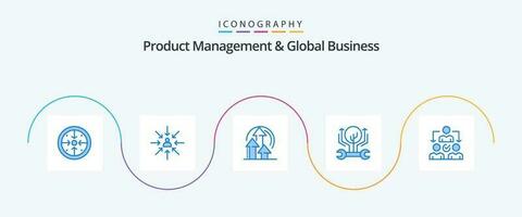 Product Managment And Global Business Blue 5 Icon Pack Including hack. engineering. focus. development. performance vector