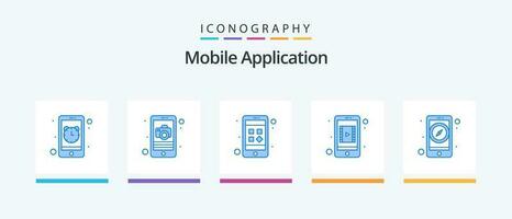 Mobile Application Blue 5 Icon Pack Including interface. app. mobile video. mobile app. Creative Icons Design vector
