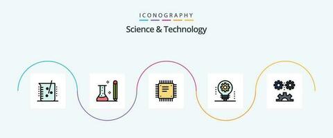 Ciencias y tecnología línea lleno plano 5 5 icono paquete incluso electrónica. ai. aprendiendo. procesador. UPC vector