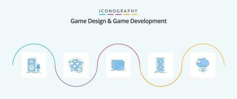 Game Design And Game Development Blue 5 Icon Pack Including early. access. globe. textures. layout vector