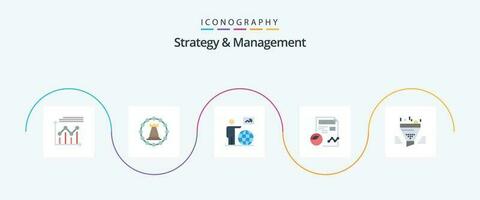 estrategia y administración plano 5 5 icono paquete incluso perfil. informe. torre. ir. usuario vector