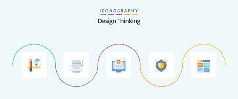 Design Thinking Flat 5 Icon Pack Including images. board. setting. brain. idea vector