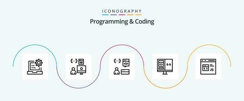 programación y codificación línea 5 5 icono paquete incluso desarrollar. código. desarrollo. desarrollo. computadora vector