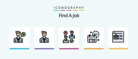 Find A Job Line Filled 5 Icon Pack Including world. internet. business. search. path. Creative Icons Design vector