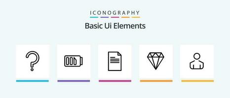 Basic Ui Elements Line 5 Icon Pack Including data. folder. print. mark. question. Creative Icons Design vector