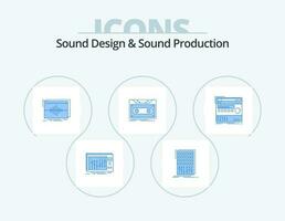 Sound Design And Sound Production Blue Icon Pack 5 Icon Design. record. cassette. mixer. wave. hertz vector