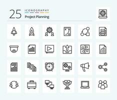 Project Planing 25 Line icon pack including planning. document. setting. tactic. planning vector