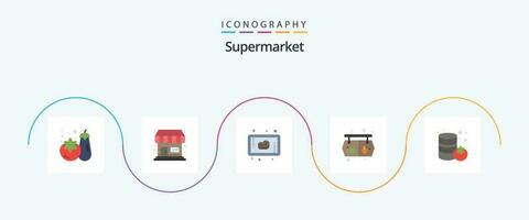 Supermarket Flat 5 Icon Pack Including . vegetable. steak. supermarket. board vector