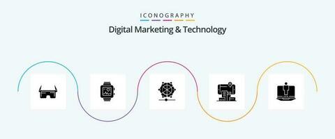 digital márketing y tecnología glifo 5 5 icono paquete incluso computadora. aumentado máquina. tecnología. realidad vector