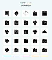 Creative Multimedia 25 Glyph Solid Black icon pack  Such As folder. control. upload. folder. download vector