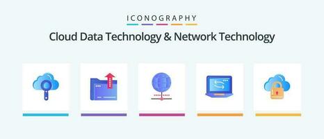 Cloud Data Technology And Network Technology Flat 5 Icon Pack Including network . hardware. globe . laptop. computer. Creative Icons Design vector