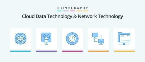 Cloud Data Technology And Network Technology Blue 5 Icon Pack Including data. computers. electricity. computing. computer. Creative Icons Design vector