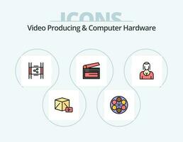 vídeo productor y computadora hardware línea lleno icono paquete 5 5 icono diseño. medios de comunicación. creativo. dama. contenido. película vector
