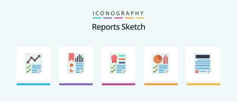 Reports Sketch Flat 5 Icon Pack Including document. bars. page. ribbon. page. Creative Icons Design vector