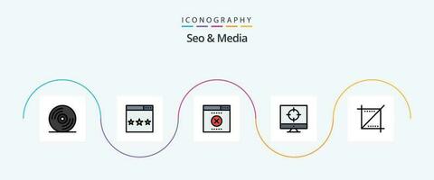 seo y medios de comunicación línea lleno plano 5 5 icono paquete incluso teléfono. cultivo. error. apuntando seo vector