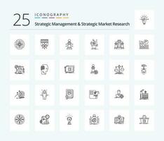 Strategic Management And Strategic Market Research 25 Line icon pack including computer. success. chess. grown. plant vector