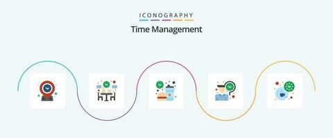 Time Management Flat 5 Icon Pack Including break. time. break. routine. meal vector