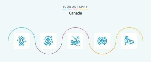 Canadá azul 5 5 icono paquete incluso . ubicación. kayac. mapa. árbol vector