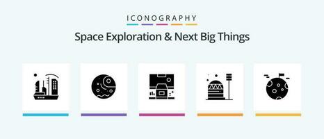 Space Exploration And Next Big Things Glyph 5 Icon Pack Including dome. colony. planet. base. panel. Creative Icons Design vector