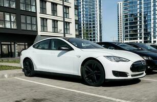 Minsk, Belarus, June 2023 - White Tesla Model S photo