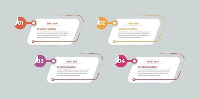 Four steps business data presentation simple infographic cards with number vector