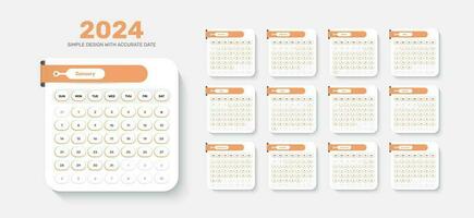 sencillo calendario modelo diseño diseño de 2024 con preciso fecha vector