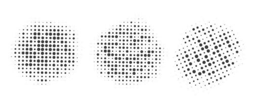 Circle dots with halftone pattern. Round gradient background. Elements with gradation points texture. Abstract geometric shapes. Vector set