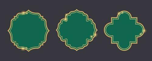 Ramadan frame with pattern border with ornament. Islamic golden banner. Luxury design elements. Vector decoration shape for header and invitation.