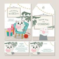 Baby shower invitation set with cute cat vector