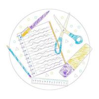 School supplies learning education coloring pencils style circle composition vector